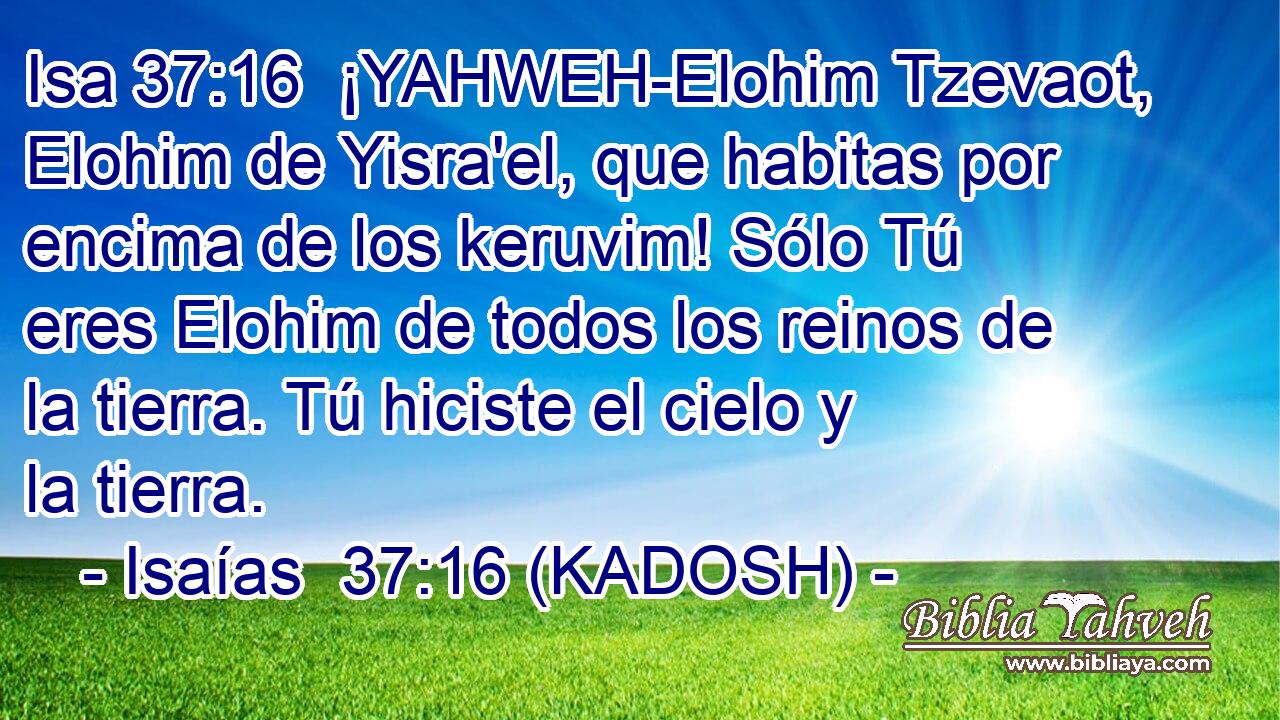  ¡YAHWEH-Elohim Tzevaot, Elohim de Yisra'el, que habitas por encima de los keruvim! Sólo Tú eres Elohim de todos los reinos de la tierra. Tú hiciste el cielo y la tierra. 