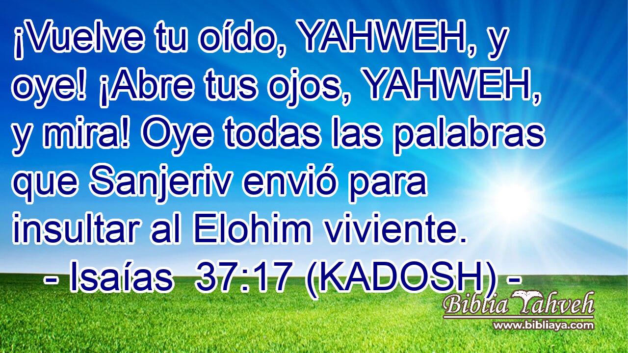  ¡Vuelve tu oído, YAHWEH, y oye! ¡Abre tus ojos, YAHWEH, y mira! Oye todas las palabras que Sanjeriv envió para insultar al Elohim viviente. 