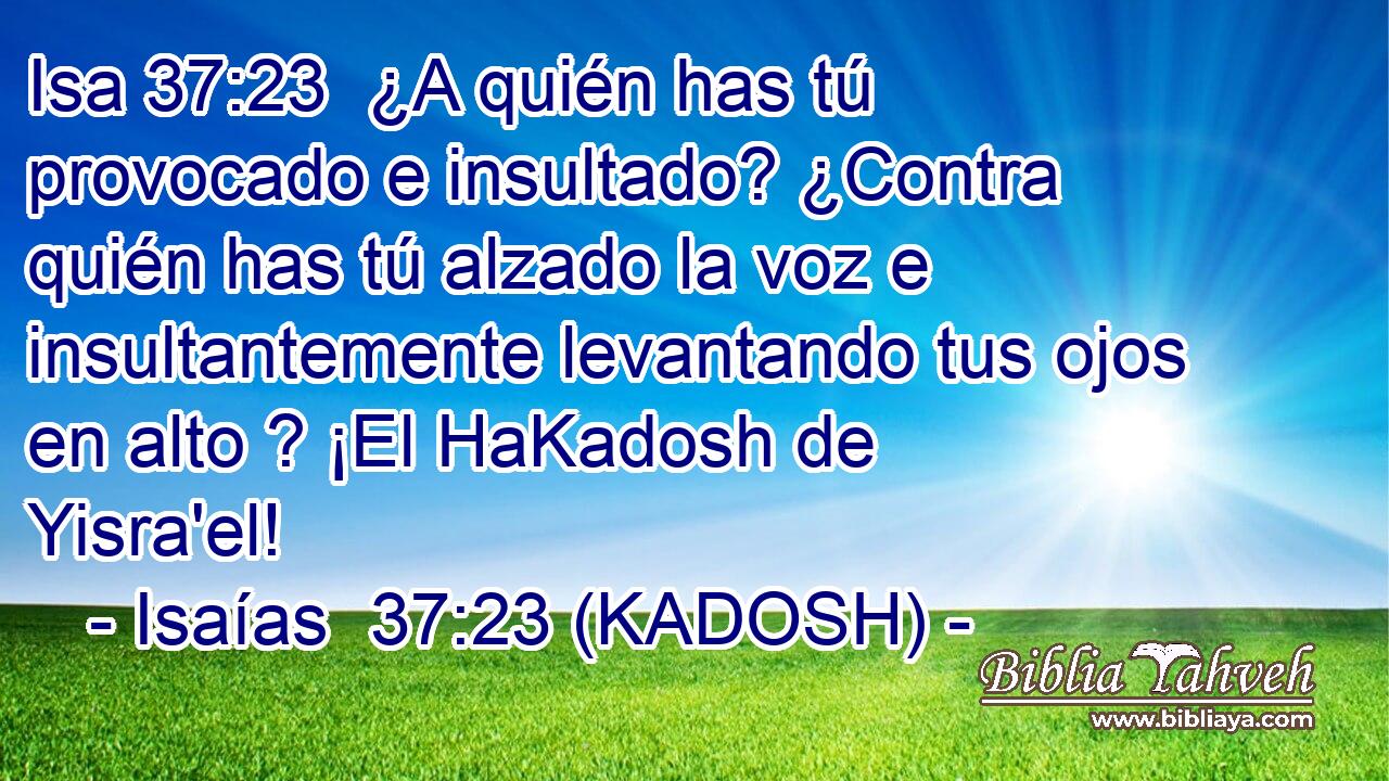 ¿A quién has tú provocado e insultado? ¿Contra quién has tú alzado la voz e insultantemente levantando tus ojos en alto ? ¡El HaKadosh de Yisra'el! 