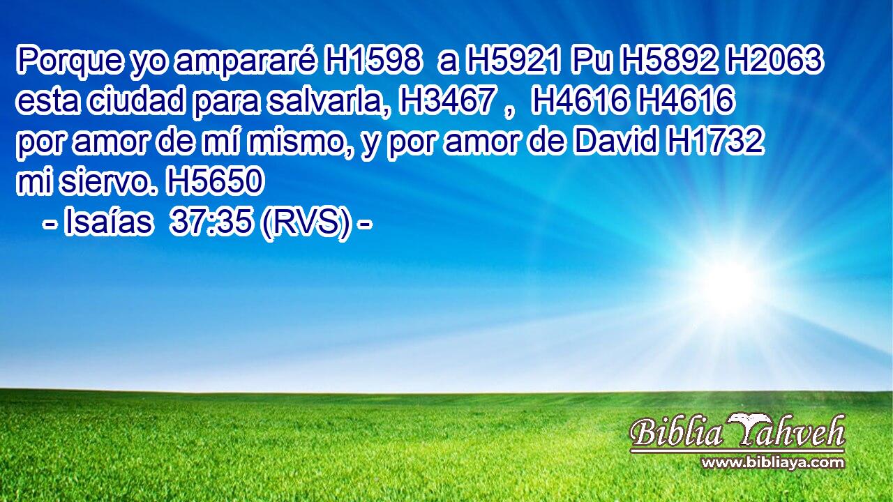 Porque yo ampararé H1598  a H5921 Pu H5892 H2063 esta ciudad para salvarla, H3467 ,  H4616 H4616 por amor de mí mismo, y por amor de David H1732  mi siervo. H5650  