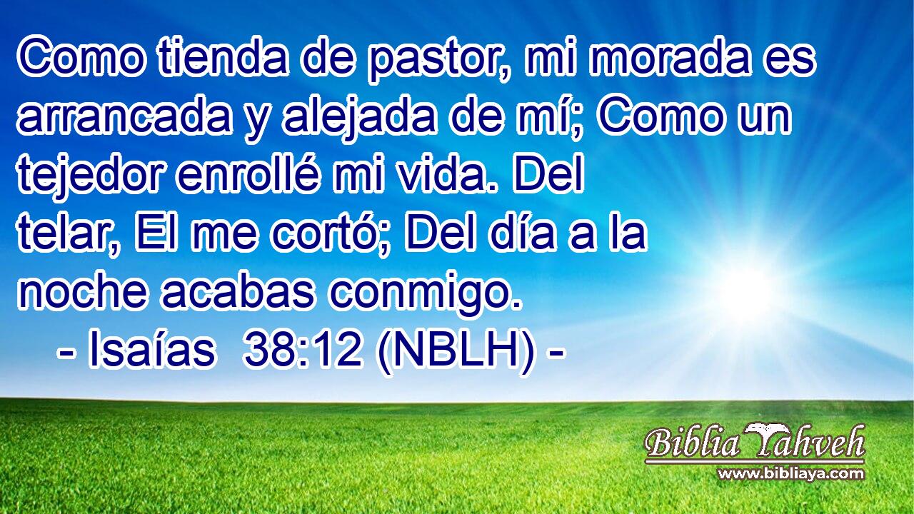  Como tienda de pastor, mi morada es arrancada y alejada de mí; Como un tejedor enrollé mi vida. Del telar, El me cortó; Del día a la noche acabas conmigo. 