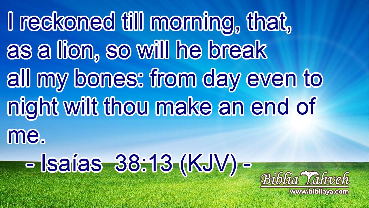 I reckoned till morning, that, as a lion, so will he break all my bones: from day even to night wilt thou make an end of me.