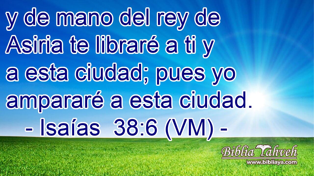  y de mano del rey de Asiria te libraré a ti y a esta ciudad; pues yo ampararé a esta ciudad. 