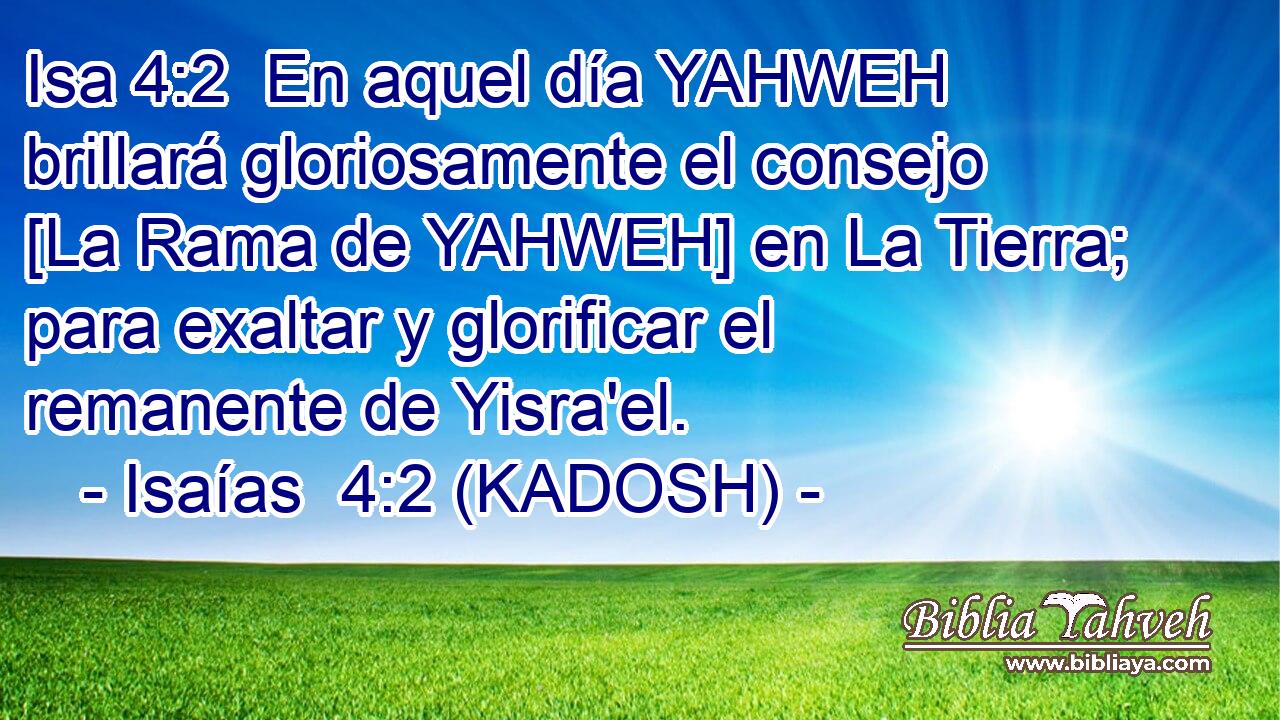 En aquel día YAHWEH brillará gloriosamente el consejo [La Rama de YAHWEH] en La Tierra; para exaltar y glorificar el remanente de Yisra'el. 