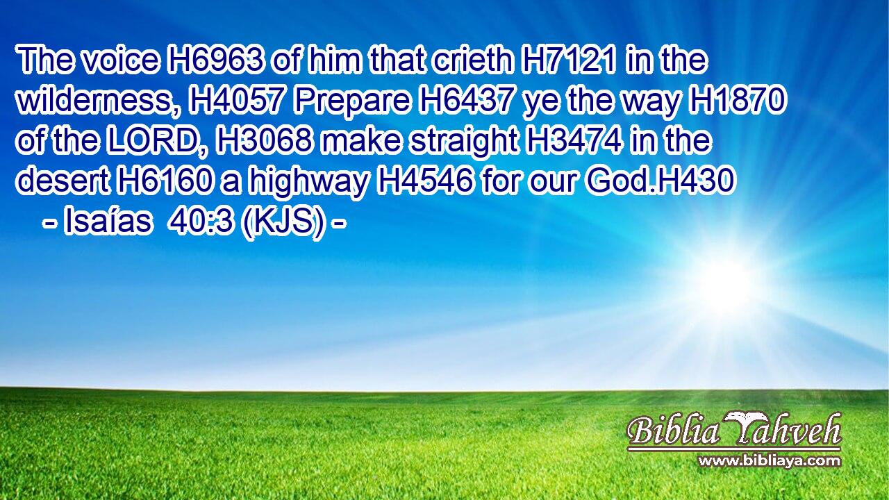 The voice H6963 of him that crieth H7121 in the wilderness, H4057 Prepare H6437 ye the way H1870 of the LORD, H3068 make straight H3474 in the desert H6160 a highway H4546 for our God.H430