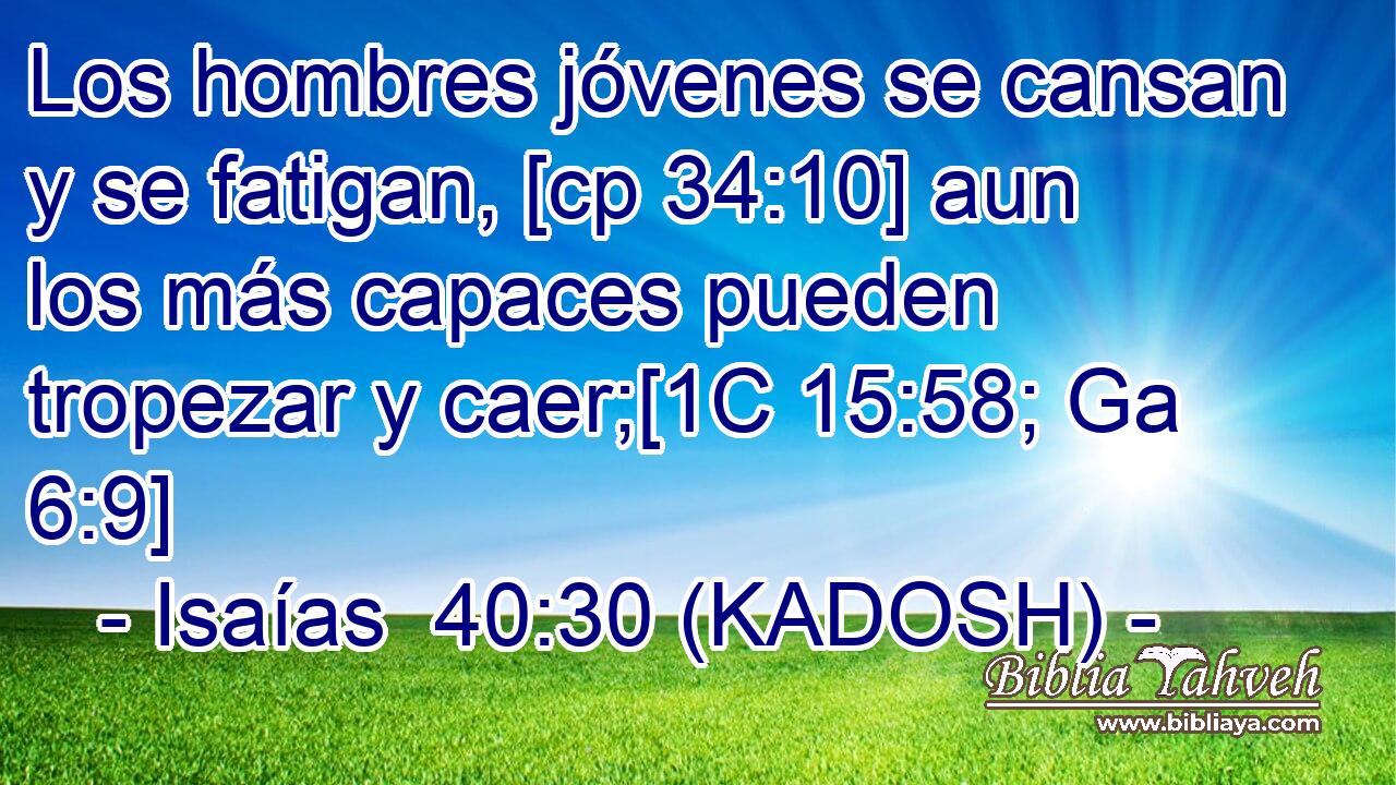  Los hombres jóvenes se cansan y se fatigan, [cp 34:10] aun los más capaces pueden tropezar y caer;[1C 15:58; Ga 6:9] 