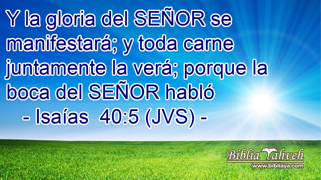 Y la gloria del SEÑOR se manifestará; y toda carne juntamente la verá; porque la boca del SEÑOR habló