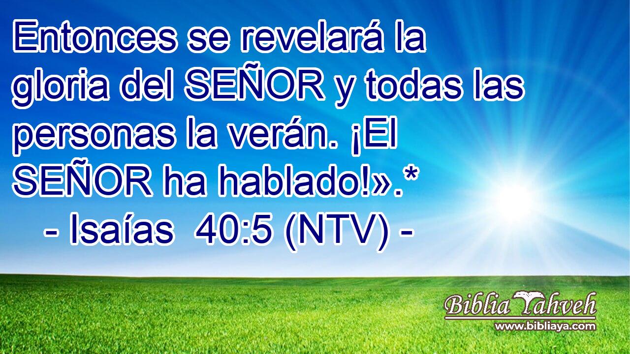 Entonces se revelará la gloria del SEÑOR y todas las personas la verán. ¡El SEÑOR ha hablado!».*