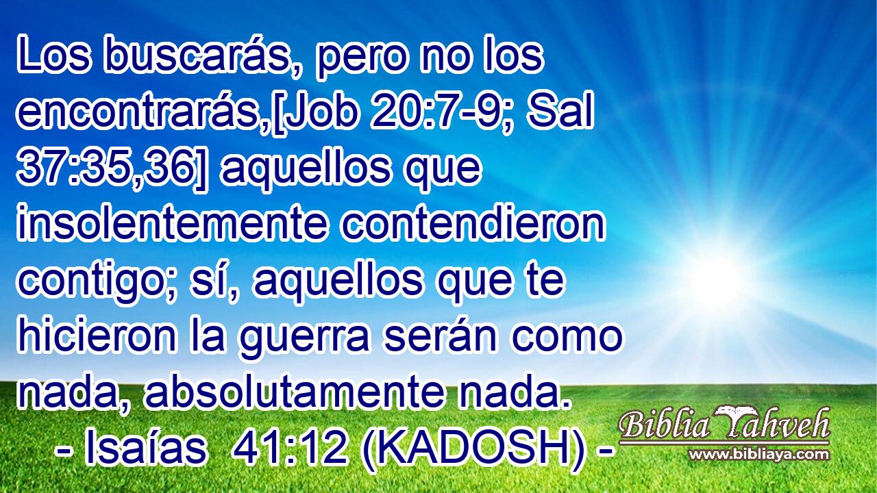  Los buscarás, pero no los encontrarás,[Job 20:7-9; Sal 37:35,36] aquellos que insolentemente contendieron contigo; sí, aquellos que te hicieron la guerra serán como nada, absolutamente nada. 