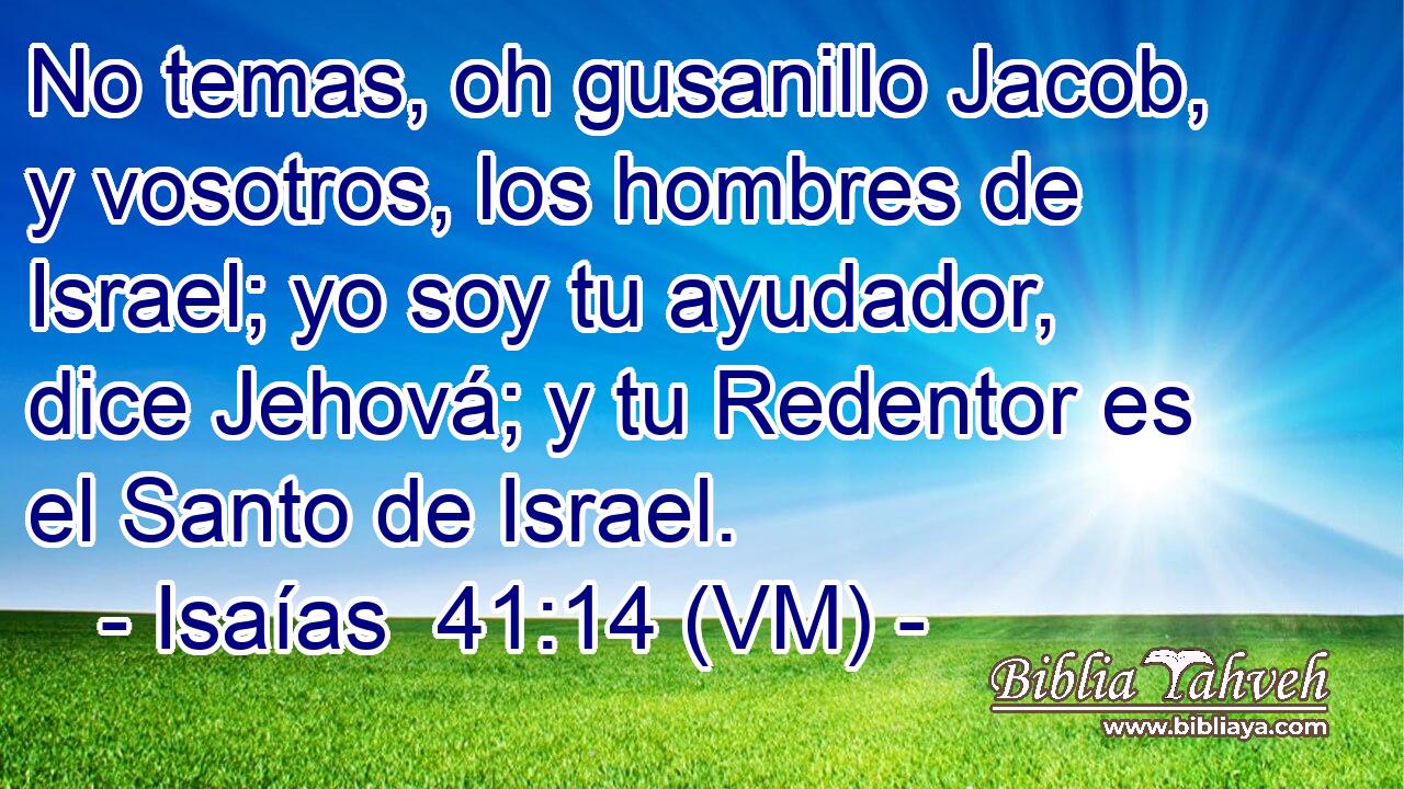  No temas, oh gusanillo Jacob, y vosotros, los hombres de Israel; yo soy tu ayudador, dice Jehová; y tu Redentor es el Santo de Israel. 