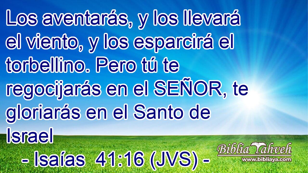 Los aventarás, y los llevará el viento, y los esparcirá el torbellino. Pero tú te regocijarás en el SEÑOR, te gloriarás en el Santo de Israel