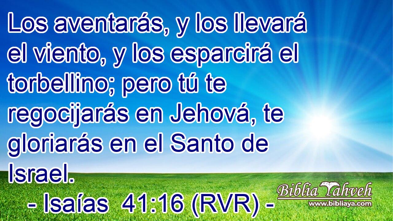 Los aventarás, y los llevará el viento, y los esparcirá el torbellino; pero tú te regocijarás en Jehová, te gloriarás en el Santo de Israel.
