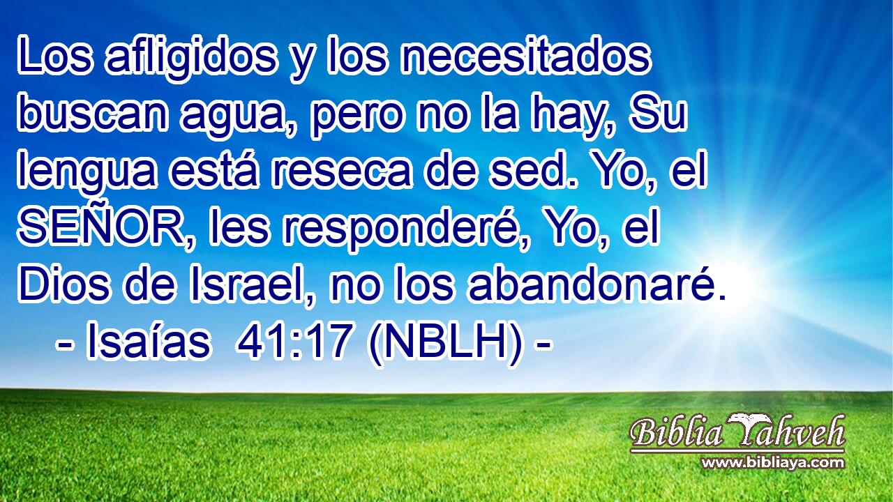  Los afligidos y los necesitados buscan agua, pero no la hay, Su lengua está reseca de sed. Yo, el SEÑOR, les responderé, Yo, el Dios de Israel, no los abandonaré. 