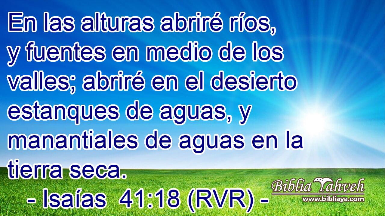 En las alturas abriré ríos, y fuentes en medio de los valles; abriré en el desierto estanques de aguas, y manantiales de aguas en la tierra seca.