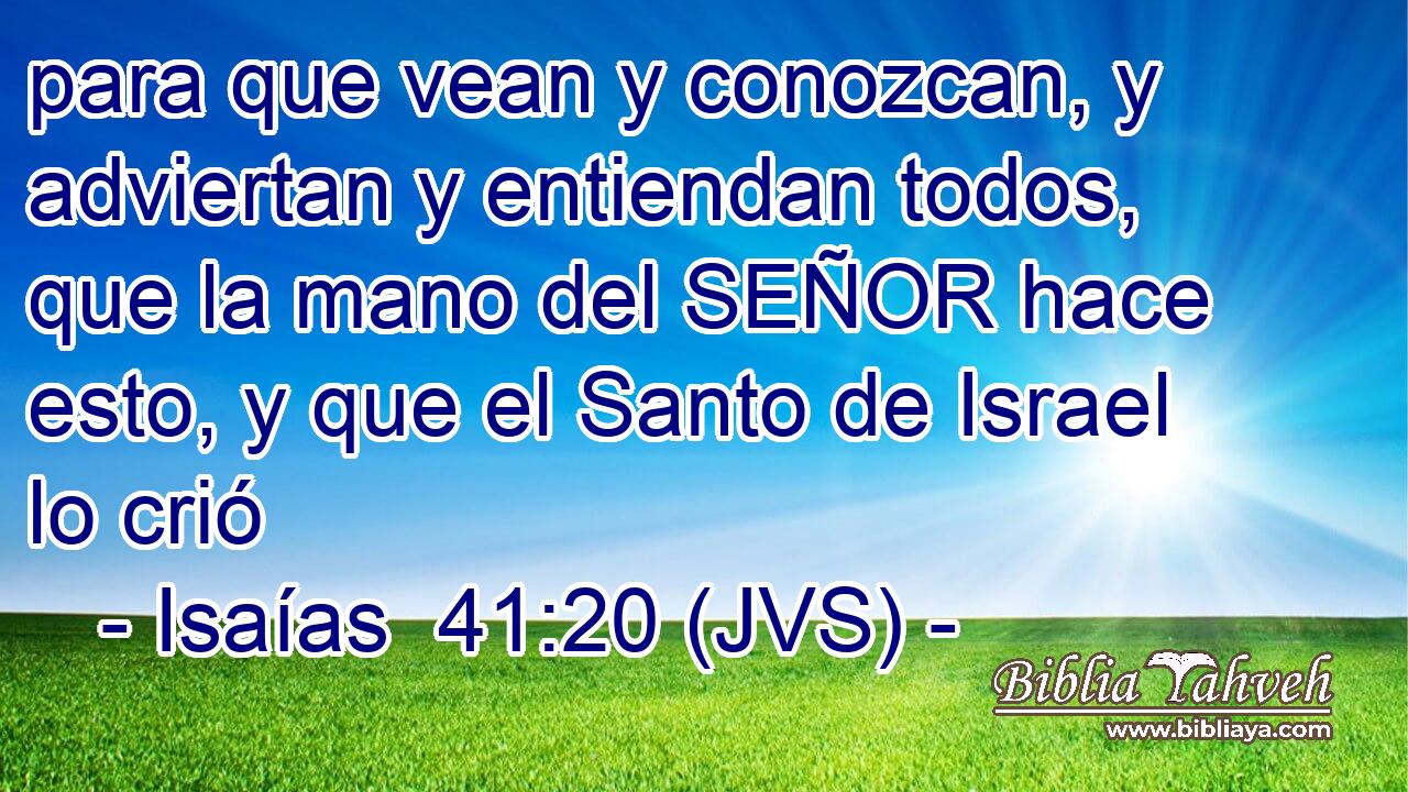 para que vean y conozcan, y adviertan y entiendan todos, que la mano del SEÑOR hace esto, y que el Santo de Israel lo crió