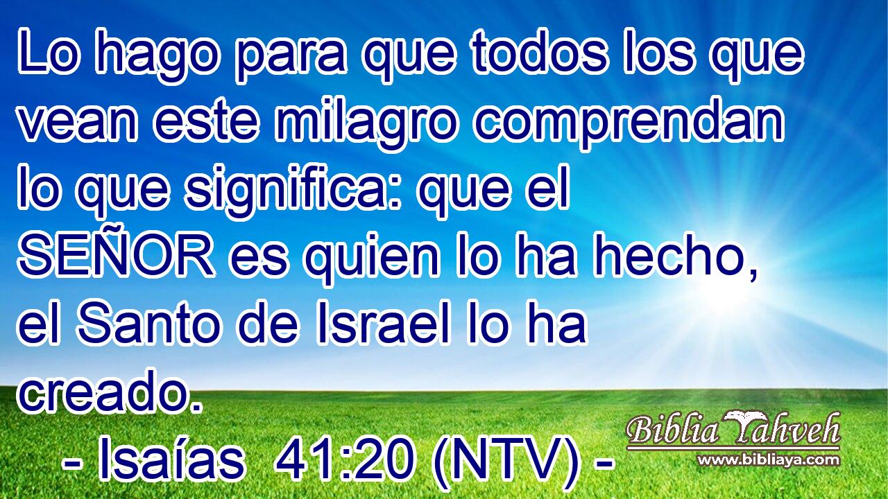 Lo hago para que todos los que vean este milagro comprendan lo que significa: que el SEÑOR es quien lo ha hecho, el Santo de Israel lo ha creado.