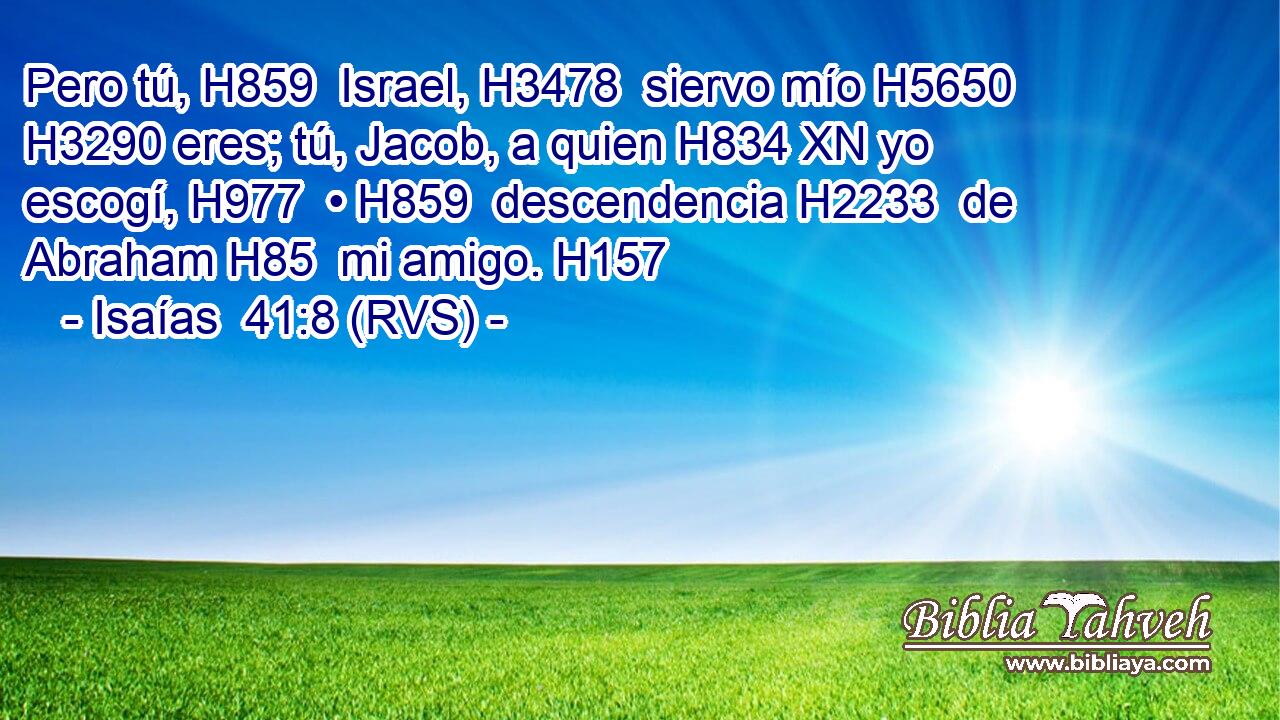 Pero tú, H859  Israel, H3478  siervo mío H5650  H3290 eres; tú, Jacob, a quien H834 XN yo escogí, H977  • H859  descendencia H2233  de Abraham H85  mi amigo. H157  