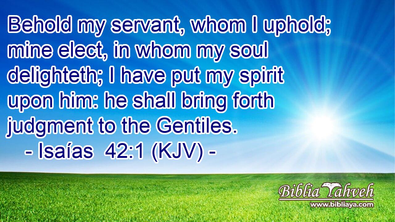 Behold my servant, whom I uphold; mine elect, in whom my soul delighteth; I have put my spirit upon him: he shall bring forth judgment to the Gentiles.