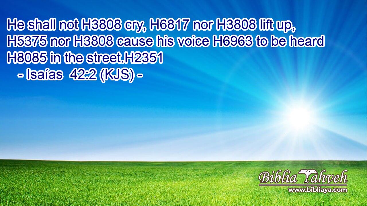 He shall not H3808 cry, H6817 nor H3808 lift up, H5375 nor H3808 cause his voice H6963 to be heard H8085 in the street.H2351