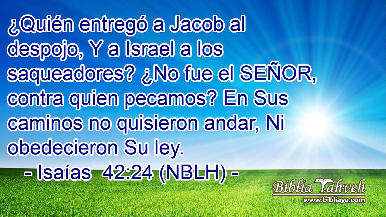  ¿Quién entregó a Jacob al despojo, Y a Israel a los saqueadores? ¿No fue el SEÑOR, contra quien pecamos? En Sus caminos no quisieron andar, Ni obedecieron Su ley. 