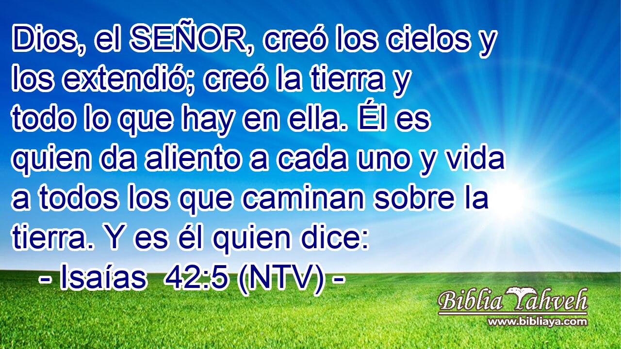 Dios, el SEÑOR, creó los cielos y los extendió; creó la tierra y todo lo que hay en ella. Él es quien da aliento a cada uno y vida a todos los que caminan sobre la tierra. Y es él quien dice: