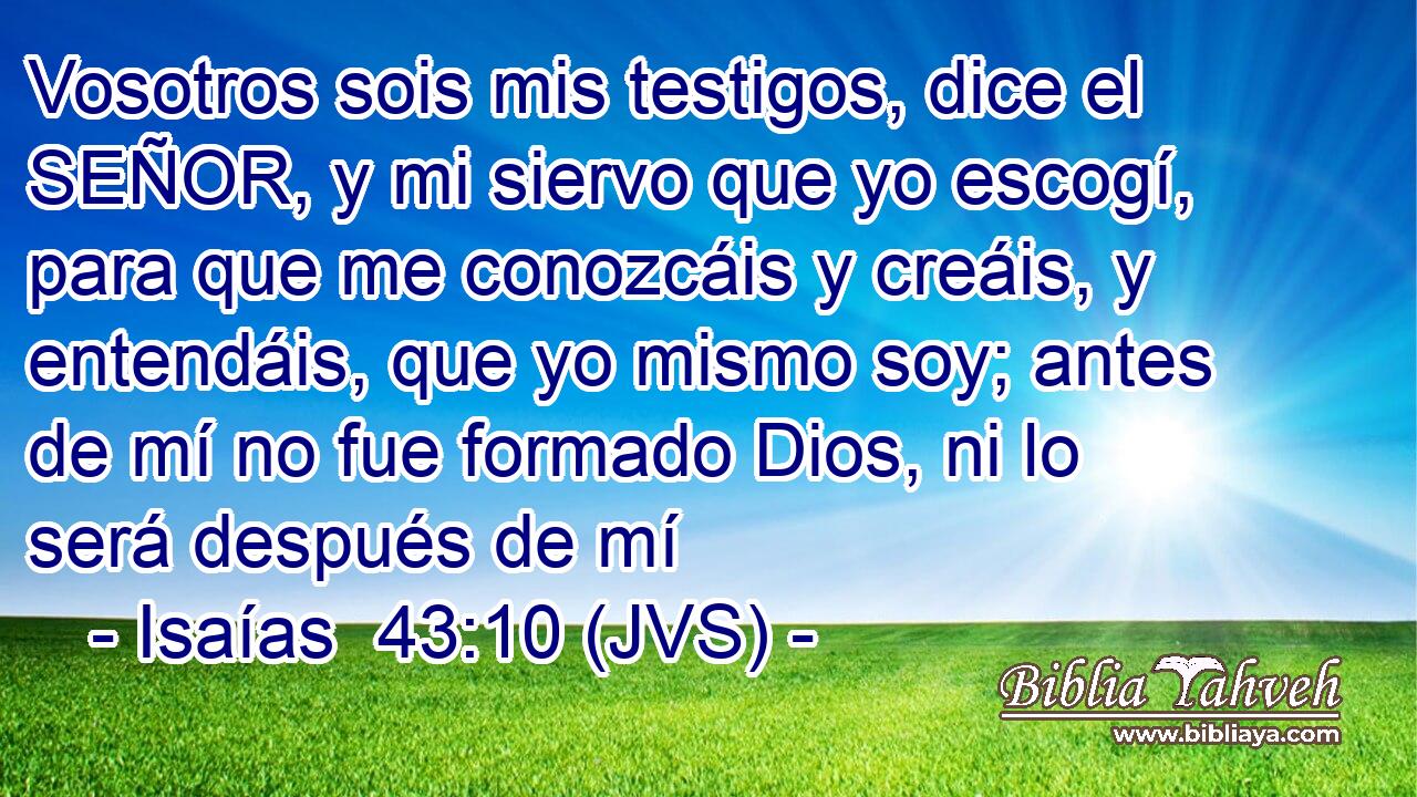 Vosotros sois mis testigos, dice el SEÑOR, y mi siervo que yo escogí, para que me conozcáis y creáis, y entendáis, que yo mismo soy; antes de mí no fue formado Dios, ni lo será después de mí