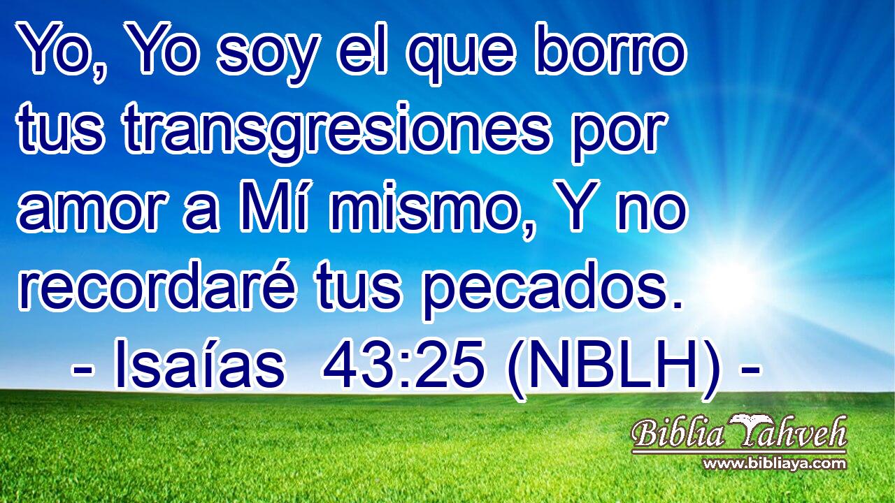  Yo, Yo soy el que borro tus transgresiones por amor a Mí mismo, Y no recordaré tus pecados. 