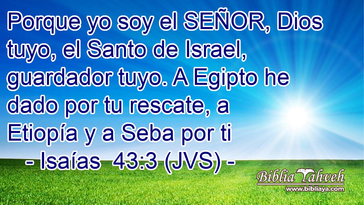 Porque yo soy el SEÑOR, Dios tuyo, el Santo de Israel, guardador tuyo. A Egipto he dado por tu rescate, a Etiopía y a Seba por ti