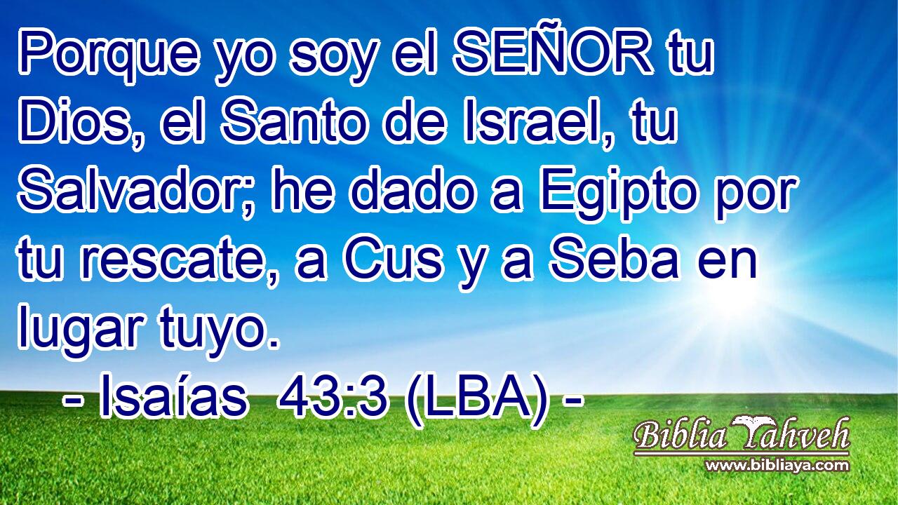 Porque yo soy el SEÑOR tu Dios, el Santo de Israel, tu Salvador; he dado a Egipto por tu rescate, a Cus y a Seba en lugar tuyo.