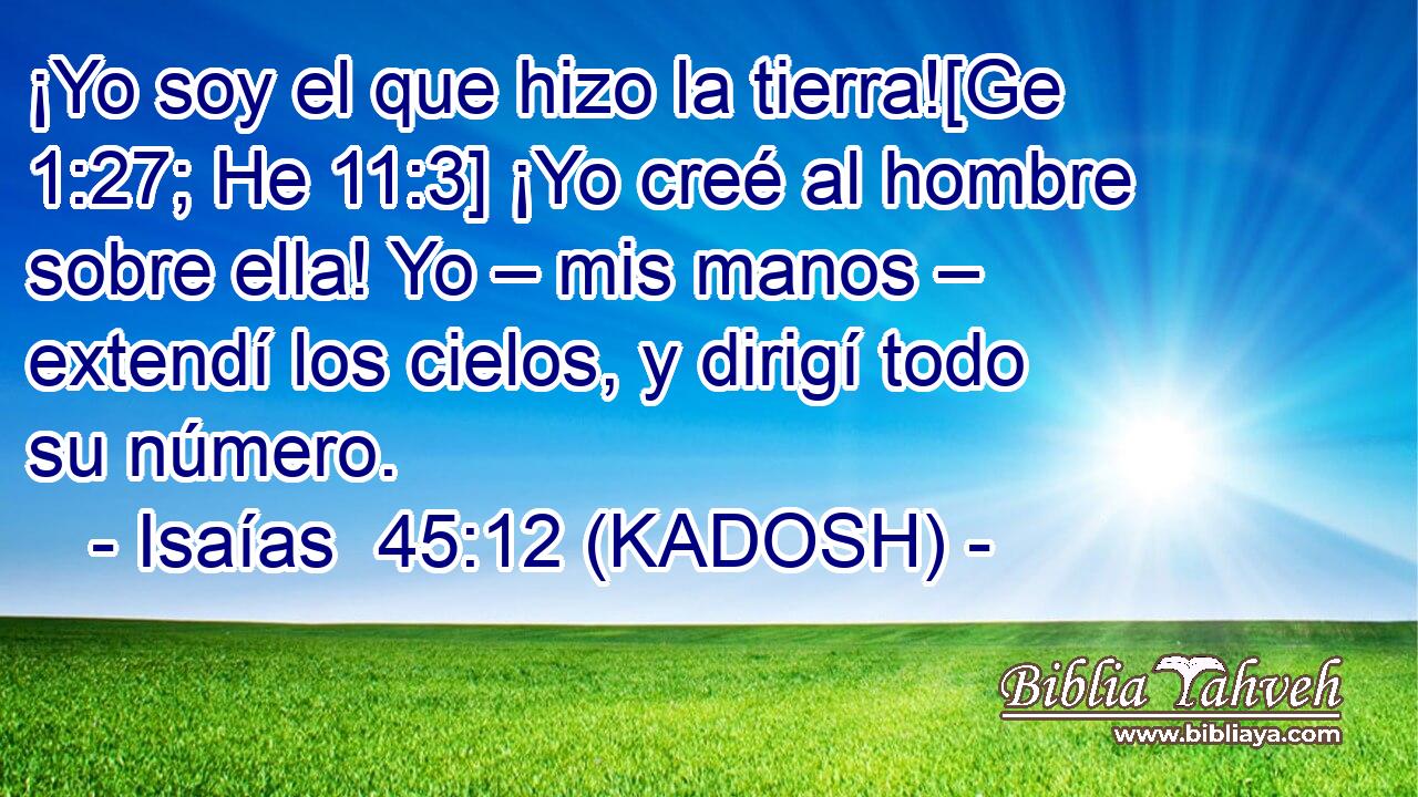  ¡Yo soy el que hizo la tierra![Ge 1:27; He 11:3] ¡Yo creé al hombre sobre ella! Yo – mis manos – extendí los cielos, y dirigí todo su número. 