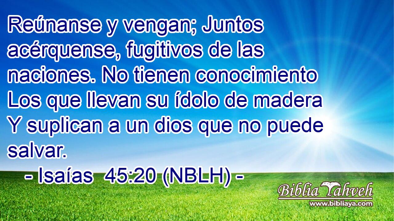  Reúnanse y vengan; Juntos acérquense, fugitivos de las naciones. No tienen conocimiento Los que llevan su ídolo de madera Y suplican a un dios que no puede salvar. 