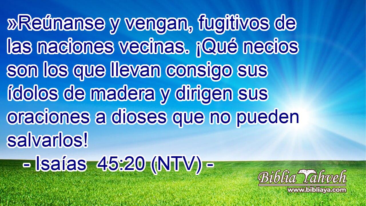 »Reúnanse y vengan, fugitivos de las naciones vecinas. ¡Qué necios son los que llevan consigo sus ídolos de madera y dirigen sus oraciones a dioses que no pueden salvarlos!