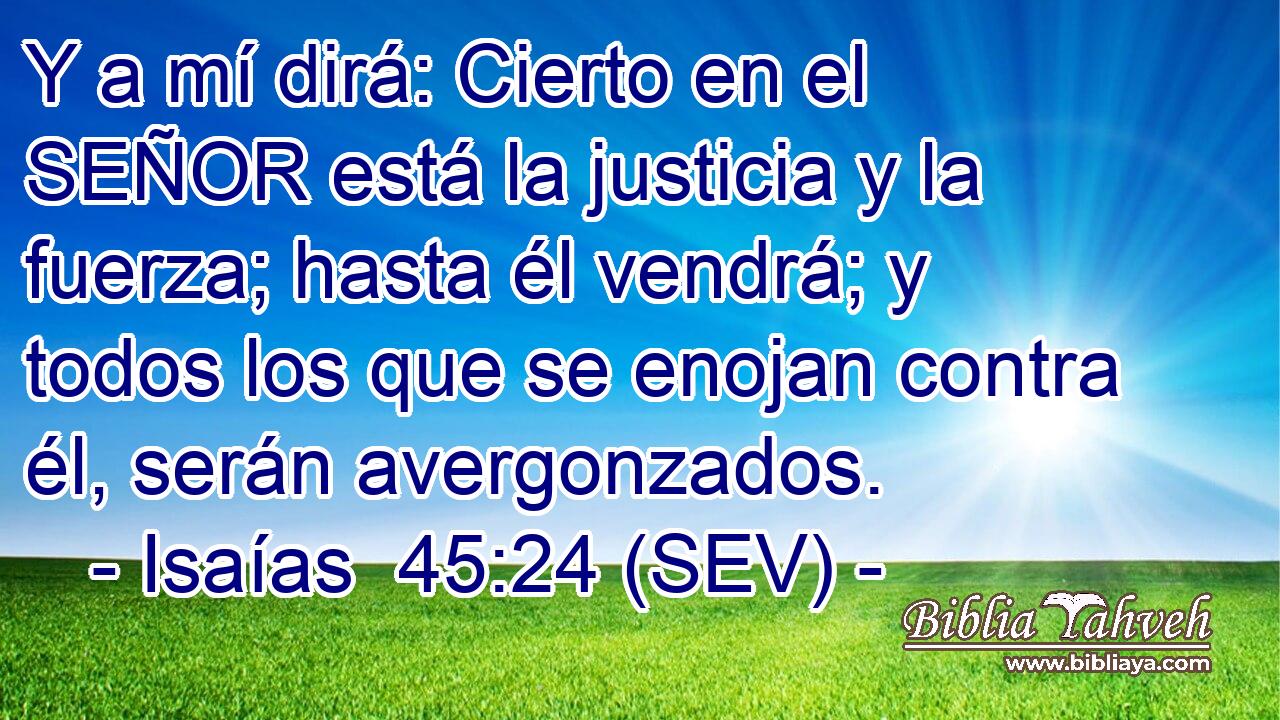 Y a mí dirá: Cierto en el SEÑOR está la justicia y la fuerza; hasta él vendrá; y todos los que se enojan contra él, serán avergonzados.