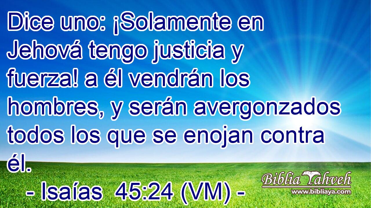  Dice uno: ¡Solamente en Jehová tengo justicia y fuerza! a él vendrán los hombres, y serán avergonzados todos los que se enojan contra él. 