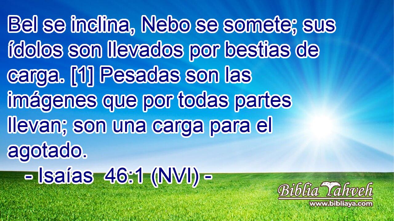 Bel se inclina, Nebo se somete; sus ídolos son llevados por bestias de carga. [1] Pesadas son las imágenes que por todas partes llevan; son una carga para el agotado. 
