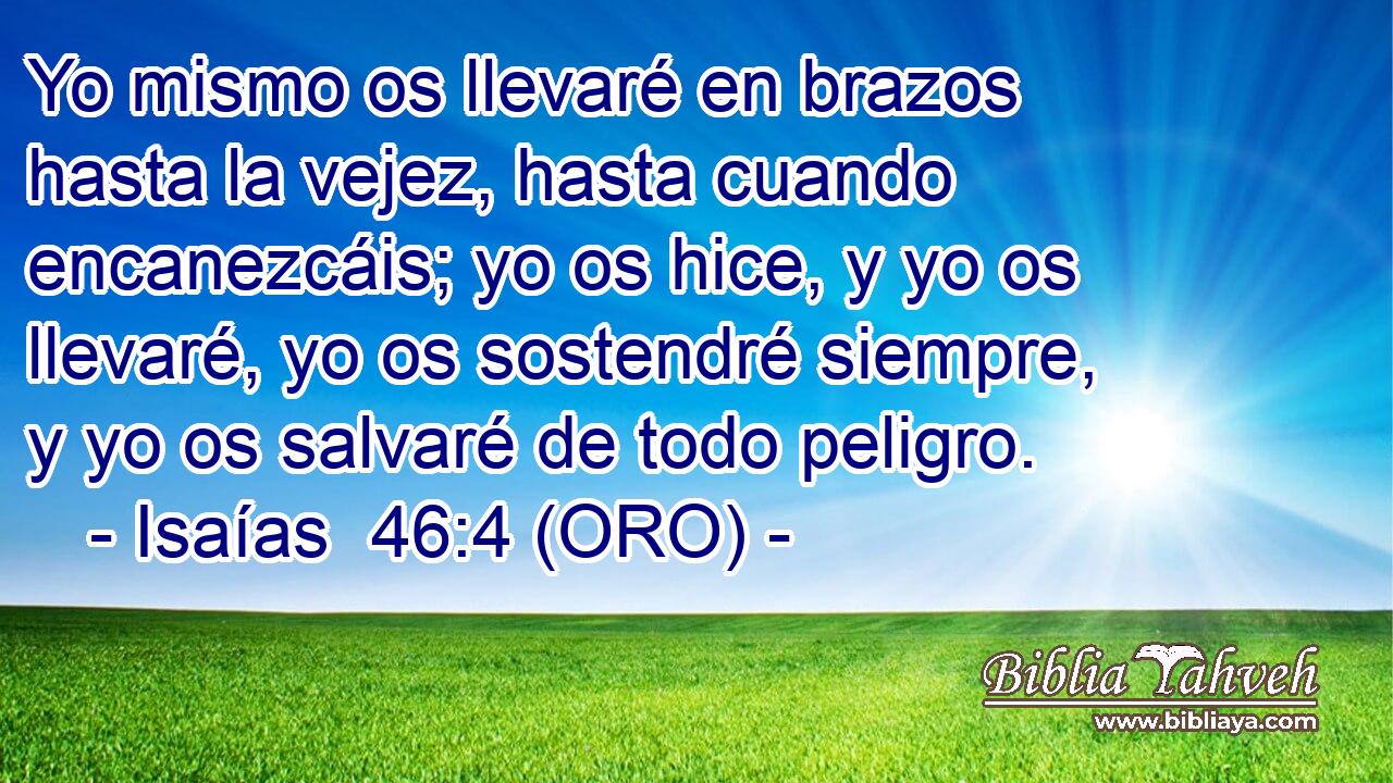  Yo mismo os llevaré en brazos hasta la vejez, hasta cuando encanezcáis; yo os hice, y yo os llevaré, yo os sostendré siempre, y yo os salvaré de todo peligro. 