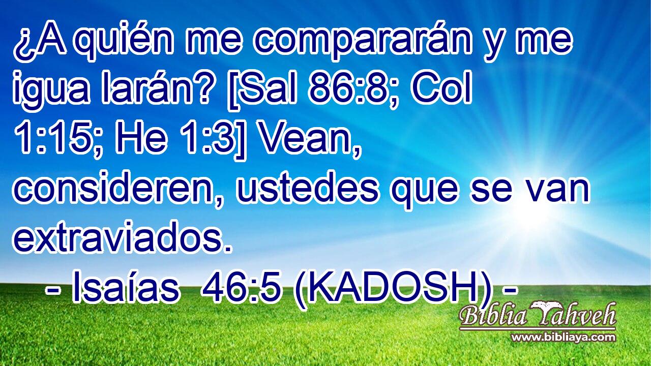  ¿A quién me compararán y me igua larán? [Sal 86:8; Col 1:15; He 1:3] Vean, consideren, ustedes que se van extraviados. 