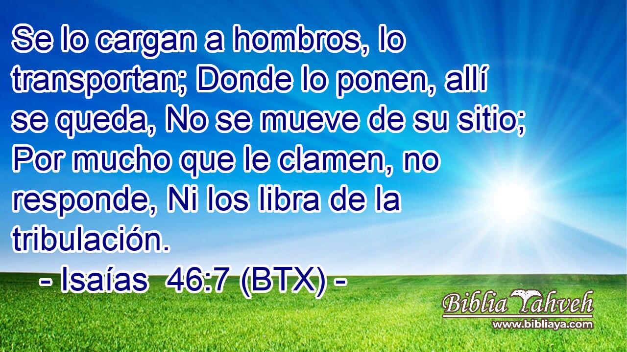 Se lo cargan a hombros, lo transportan; Donde lo ponen, allí se queda, No se mueve de su sitio; Por mucho que le clamen, no responde, Ni los libra de la tribulación.