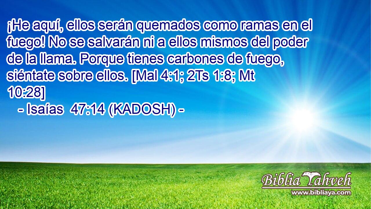  ¡He aquí, ellos serán quemados como ramas en el fuego! No se salvarán ni a ellos mismos del poder de la llama. Porque tienes carbones de fuego, siéntate sobre ellos. [Mal 4:1; 2Ts 1:8; Mt 10:28] 