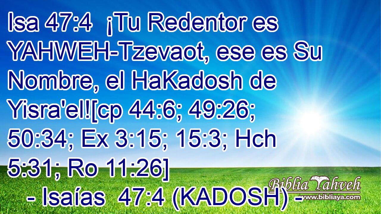  ¡Tu Redentor es YAHWEH-Tzevaot, ese es Su Nombre, el HaKadosh de Yisra'el![cp 44:6; 49:26; 50:34; Ex 3:15; 15:3; Hch 5:31; Ro 11:26] 