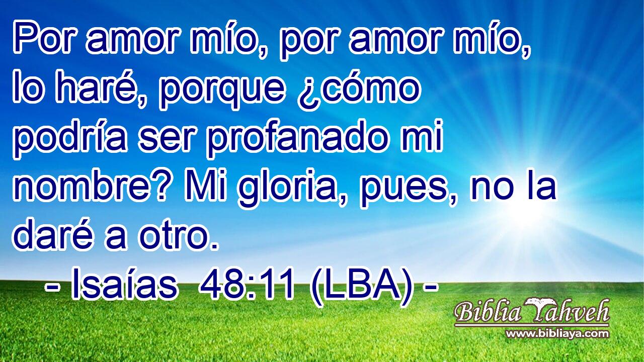 Por amor mío, por amor mío, lo haré, porque ¿cómo podría ser profanado mi nombre? Mi gloria, pues, no la daré a otro.