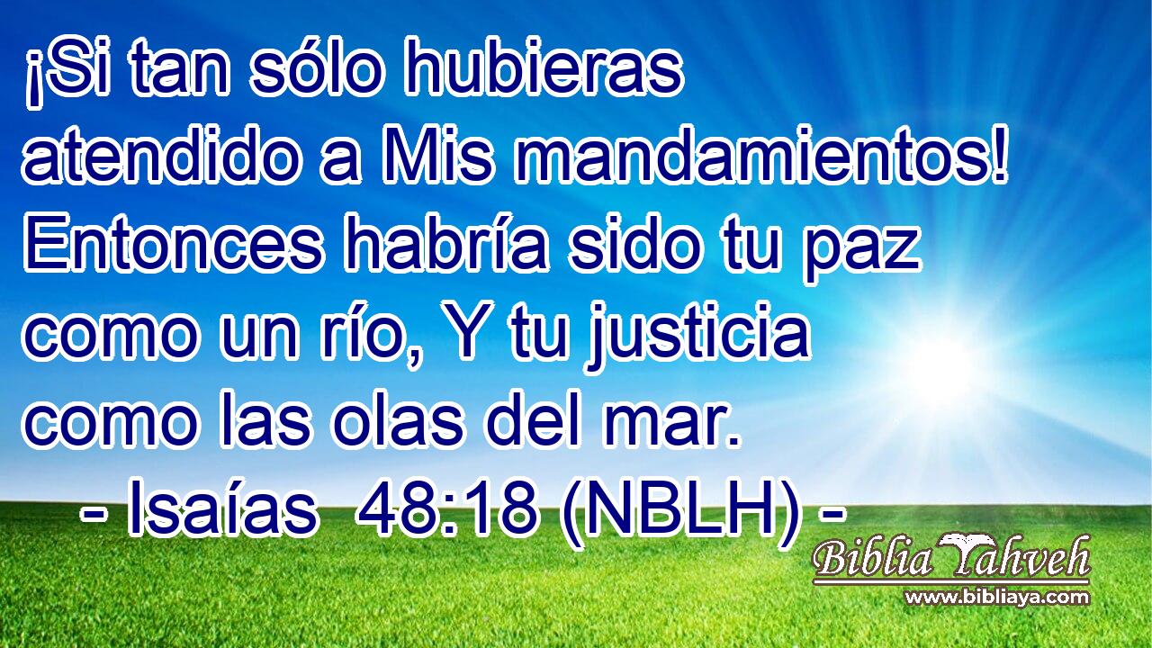  ¡Si tan sólo hubieras atendido a Mis mandamientos! Entonces habría sido tu paz como un río, Y tu justicia como las olas del mar. 