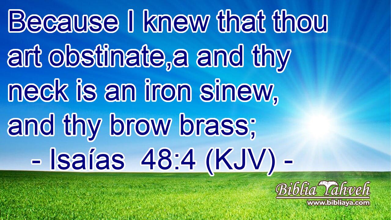 Because I knew that thou art obstinate,a and thy neck is an iron sinew, and thy brow brass;