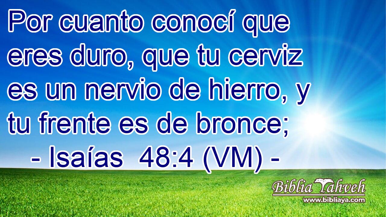  Por cuanto conocí que eres duro, que tu cerviz es un nervio de hierro, y tu frente es de bronce; 
