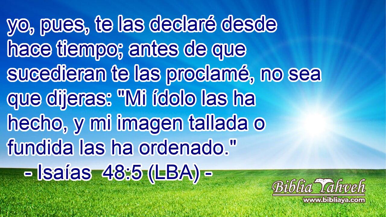 yo, pues, te las declaré desde hace tiempo; antes de que sucedieran te las proclamé, no sea que dijeras: 