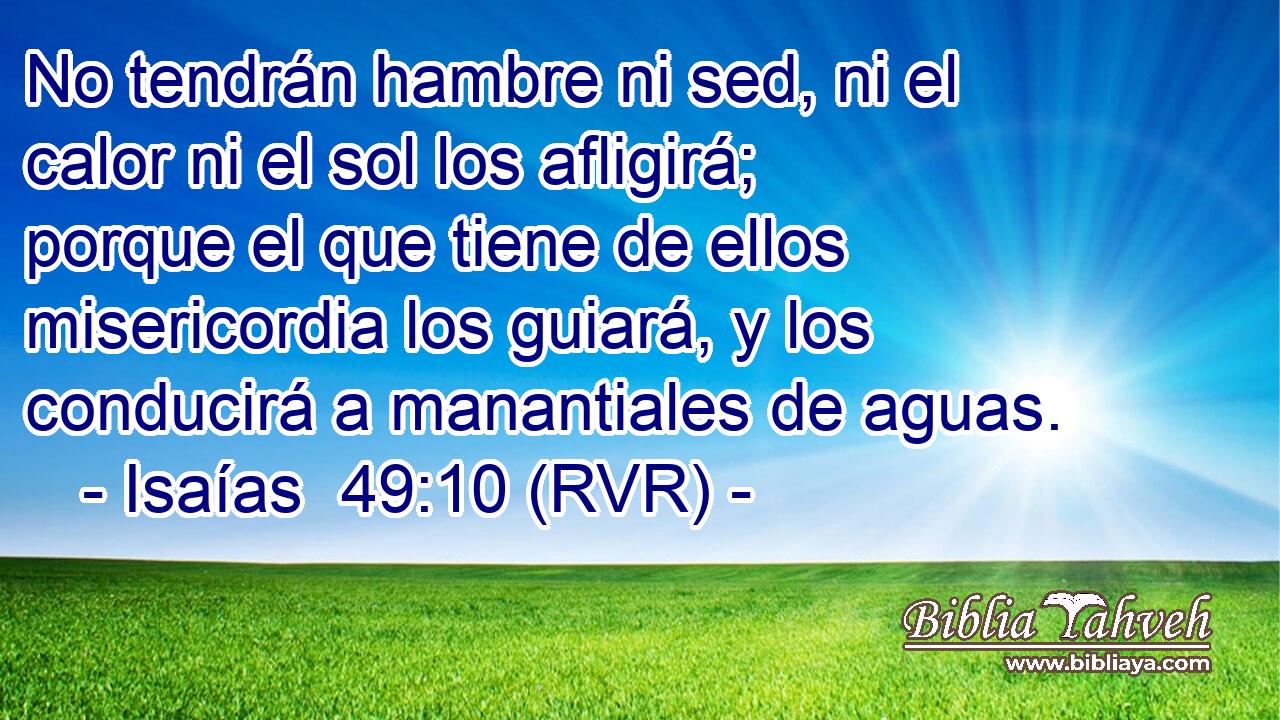 No tendrán hambre ni sed, ni el calor ni el sol los afligirá; porque el que tiene de ellos misericordia los guiará, y los conducirá a manantiales de aguas.