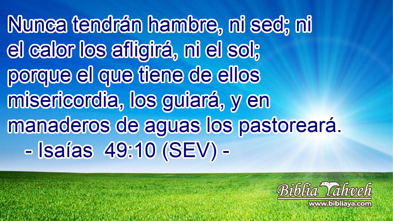Nunca tendrán hambre, ni sed; ni el calor los afligirá, ni el sol; porque el que tiene de ellos misericordia, los guiará, y en manaderos de aguas los pastoreará.