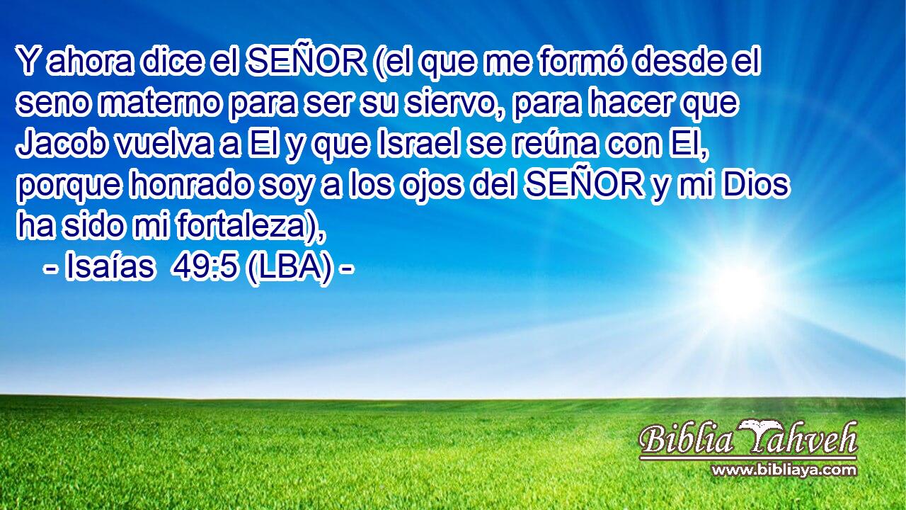 Y ahora dice el SEÑOR (el que me formó desde el seno materno para ser su siervo, para hacer que Jacob vuelva a El y que Israel se reúna con El, porque honrado soy a los ojos del SEÑOR y mi Dios ha sido mi fortaleza),