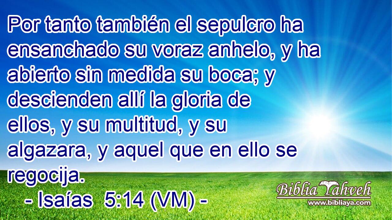  Por tanto también el sepulcro ha ensanchado su voraz anhelo, y ha abierto sin medida su boca; y descienden allí la gloria de ellos, y su multitud, y su algazara, y aquel que en ello se regocija. 