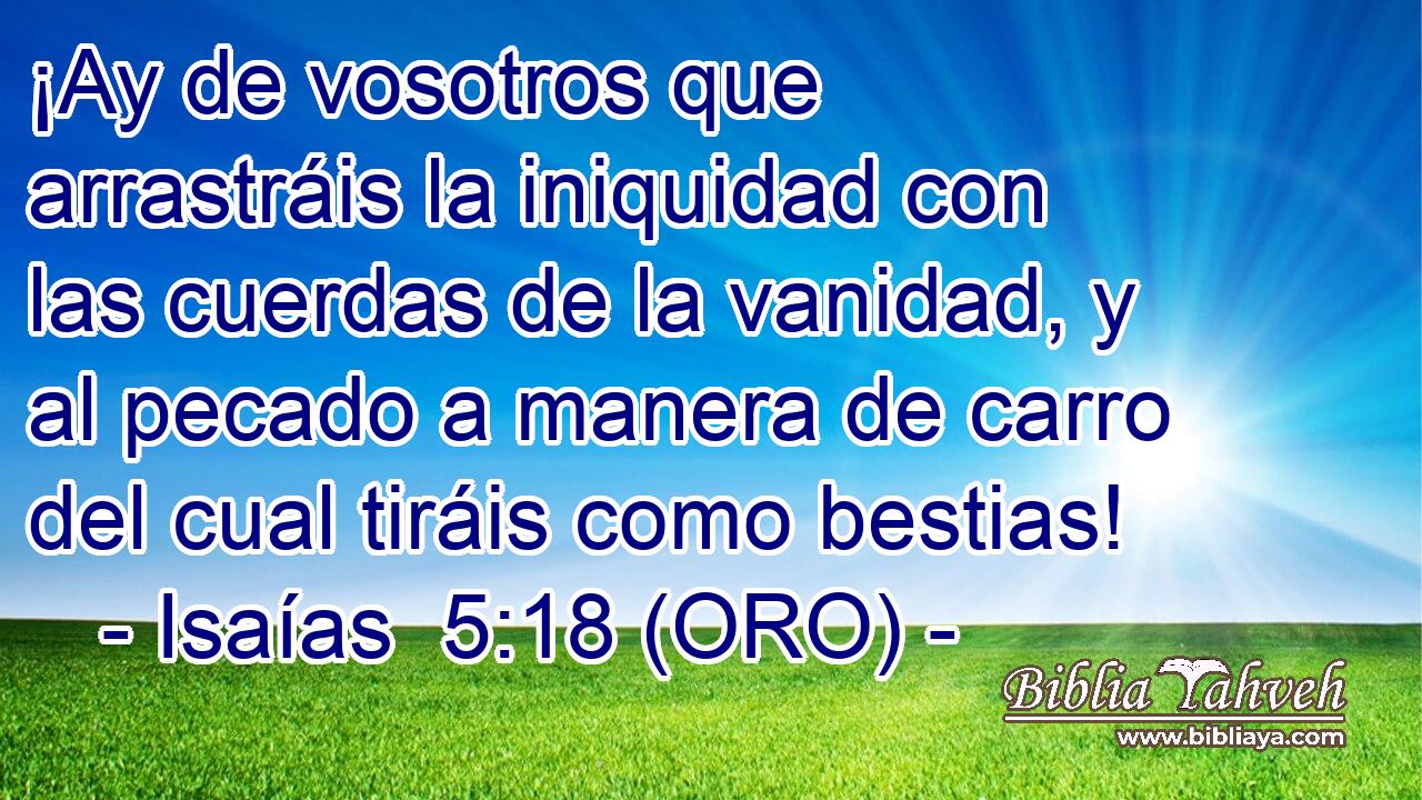  ¡Ay de vosotros que arrastráis la iniquidad con las cuerdas de la vanidad, y al pecado a manera de carro del cual tiráis como bestias! 